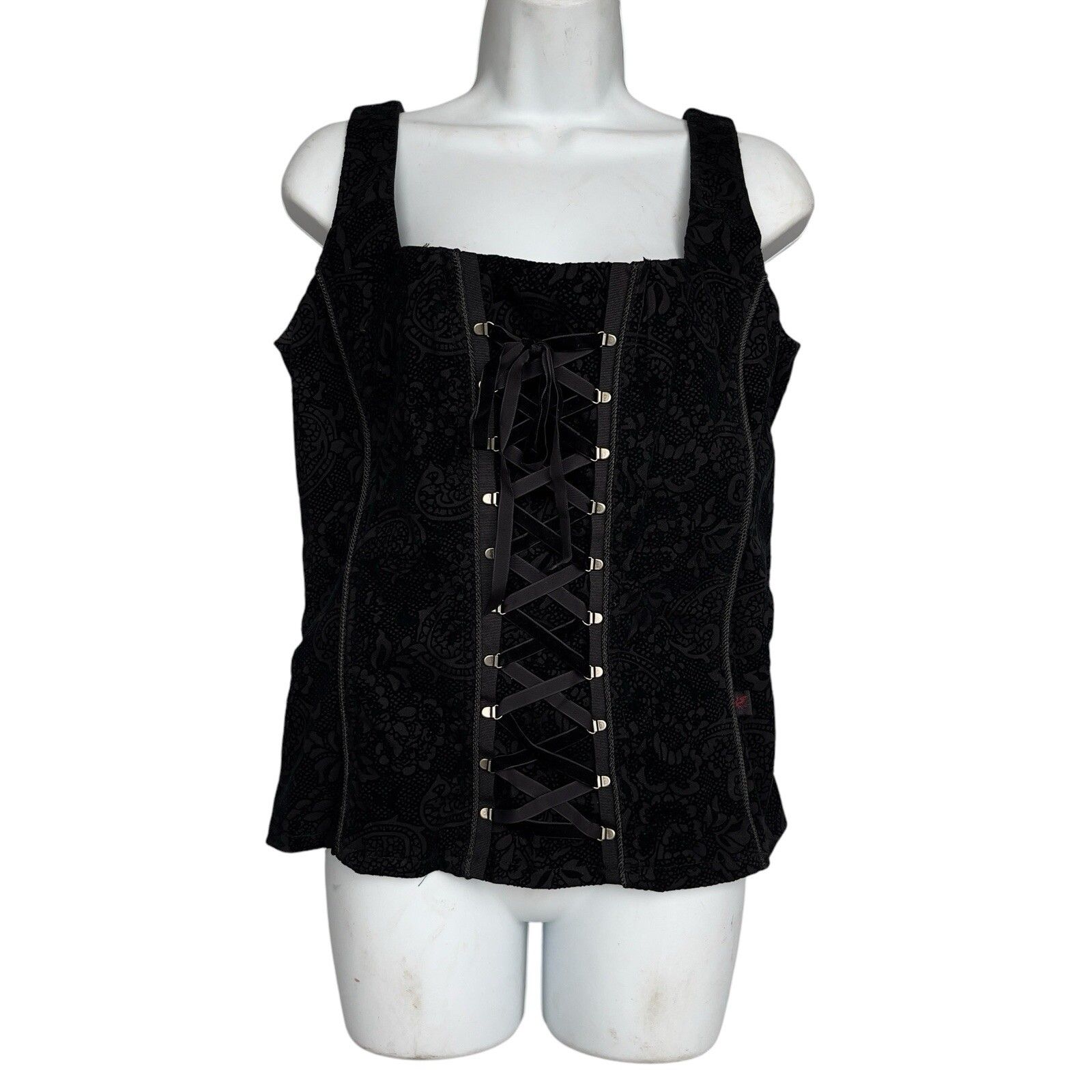 Tripp Nyc Vintage Corset Lace Up Velvet Damask Bustier Top Goth Renaissance Sz L